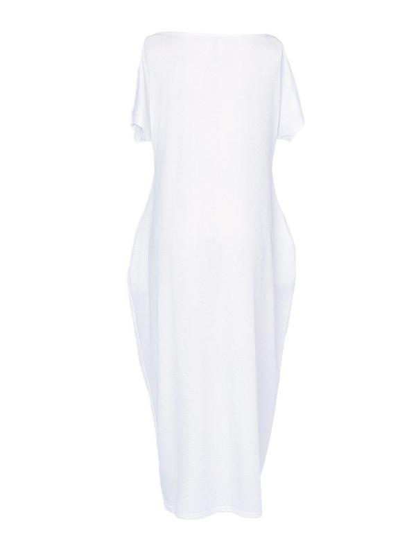 Loose Short Sleeves Solid Color Round-Neck Maxi Dresses Product Image