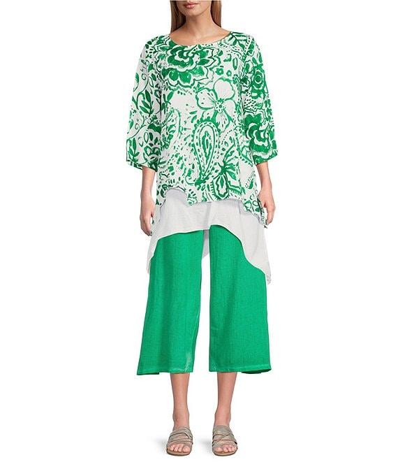 M Made in Italy Linen Blend Elastic Waist Crop Wide Leg Pants Product Image