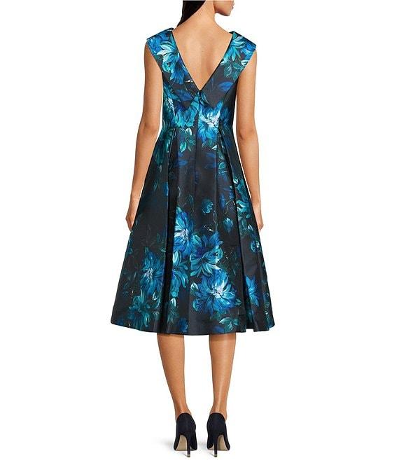 Adrianna Papell Taffeta Roll Collar Floral Print Midi Dress Product Image