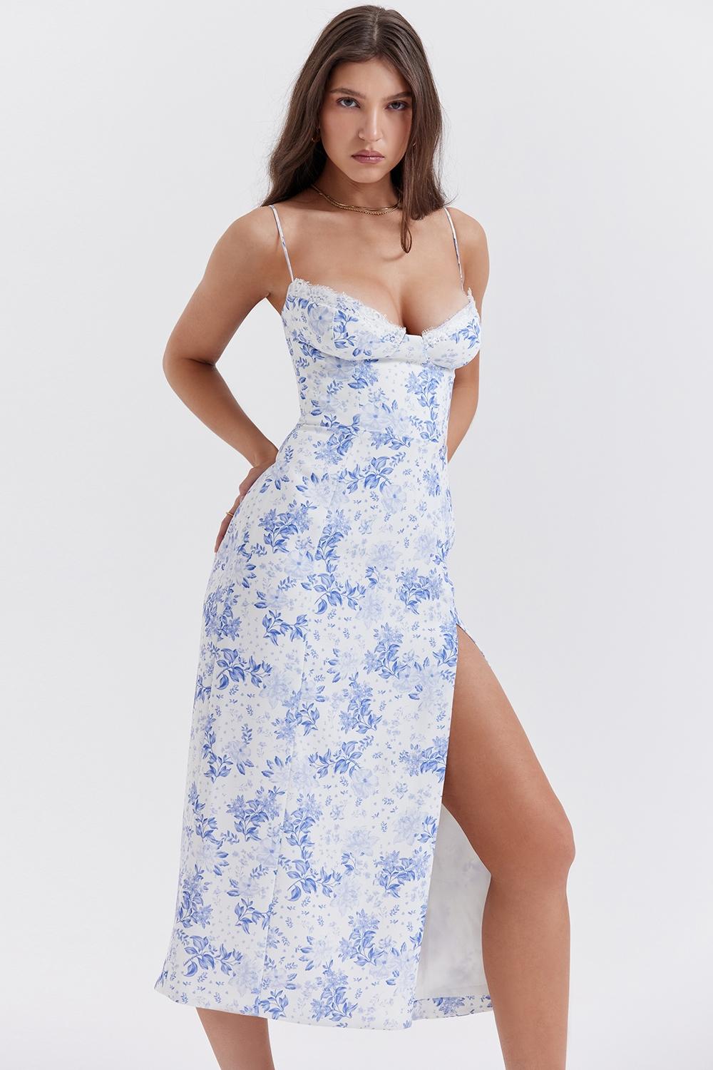 Charlotte  blue print corset midi dress Product Image