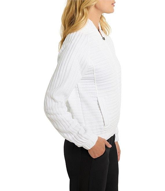 NIC + ZOE Textured Stripe Stand Collar Long Sleeve Zip Front Jacket Product Image