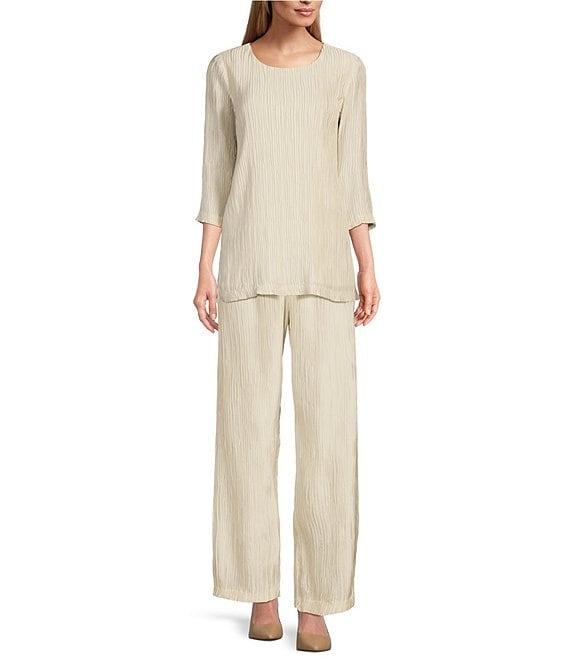 Caroline Rose Plisse Crinkled Pleat Scoop Neck 3/4 Sleeve Coordinating Tunic Product Image