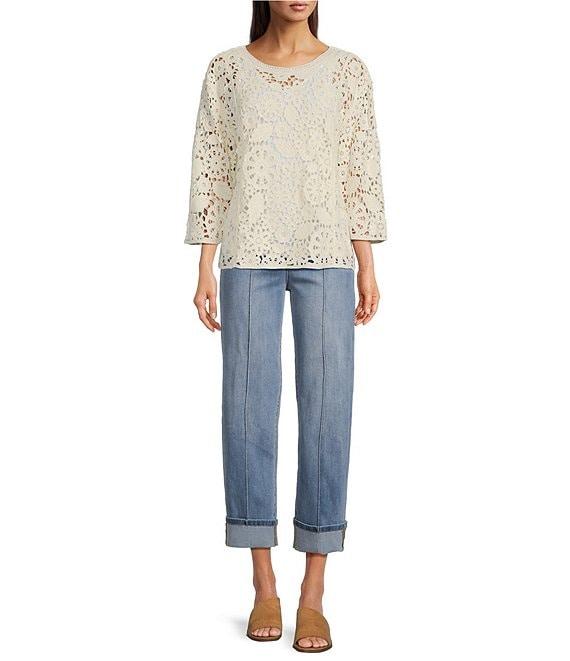 John Mark Lace Scoop Neck 3/4 Sleeve Popover Top Product Image