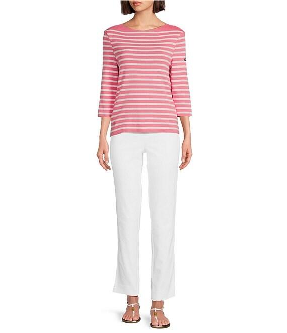 Lilly Pulitzer x Saint James Voissey Contrast Stripe Round Neck 3/4 Sleeve Fine Gauge Knit Sweater Product Image