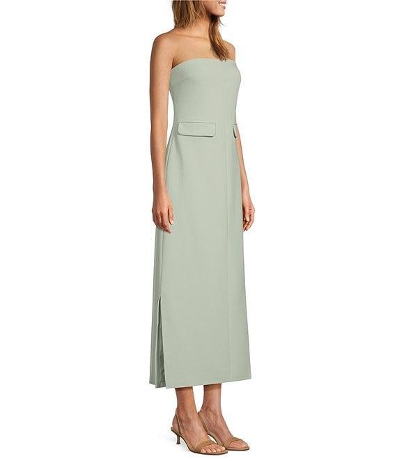 Le' AL.X Woven Straight Neck Strapless Cargo Flap Suit Midi Dress Product Image