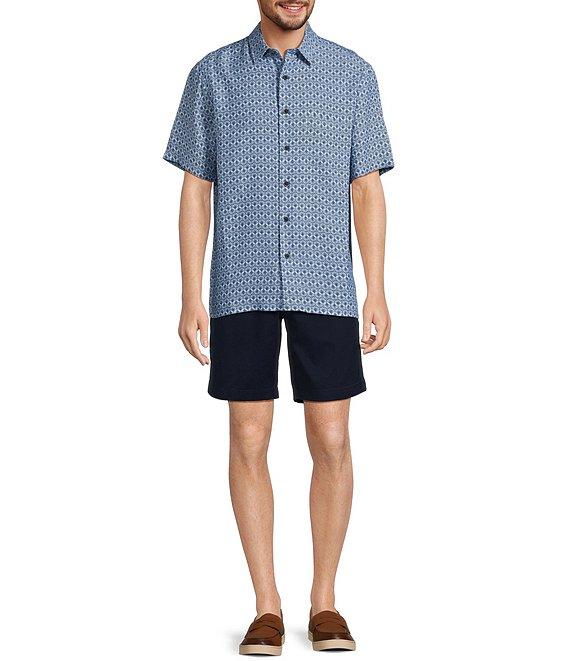 Roundtree & Yorke Short Sleeve Shell Print Polynosic Jacquard Sport Shirt Product Image