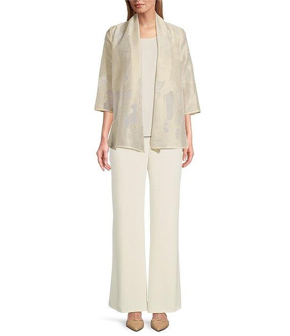 Caroline Rose Sheer Elegance Devore Stand Collar Bracelet Sleeve Open-Front Swing Jacket Product Image
