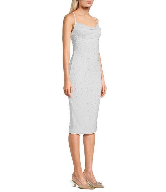 Midnight Doll Sleeveless Mash Pearl Midi Bodycon Dress Product Image