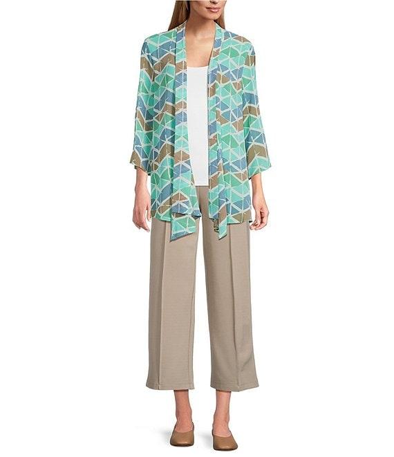 Multiple Georgette Printed 3/4 Sleeve Drapey Open-Front Jacket Product Image