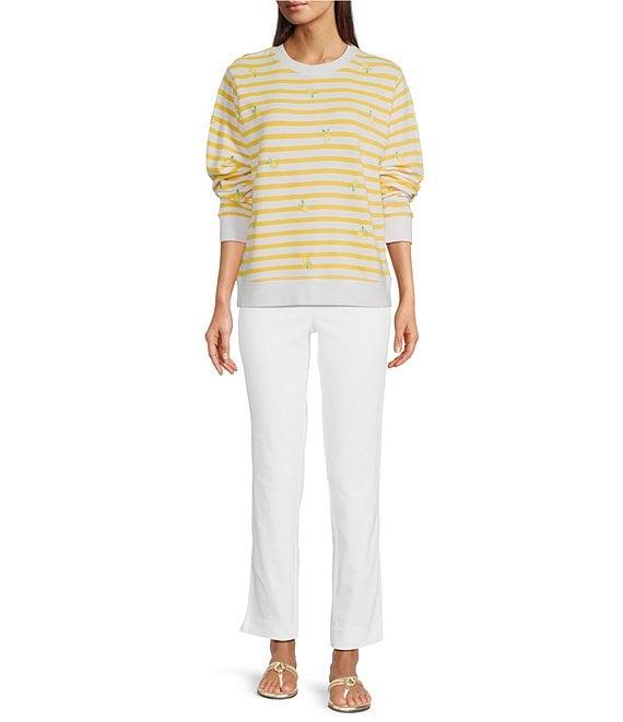 Lilly Pulitzer Ballad Stripe Lemon Fruit Print Embroidered Crew Neck Long Sleeve Sweatshirt Product Image