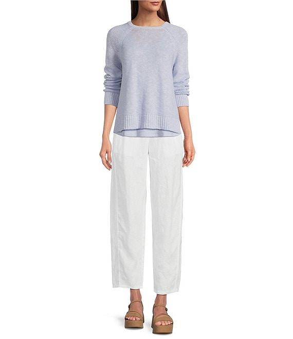 Eileen Fisher Organic Linen Knit Crew Neck Long Raglan Sleeve Sweater Product Image