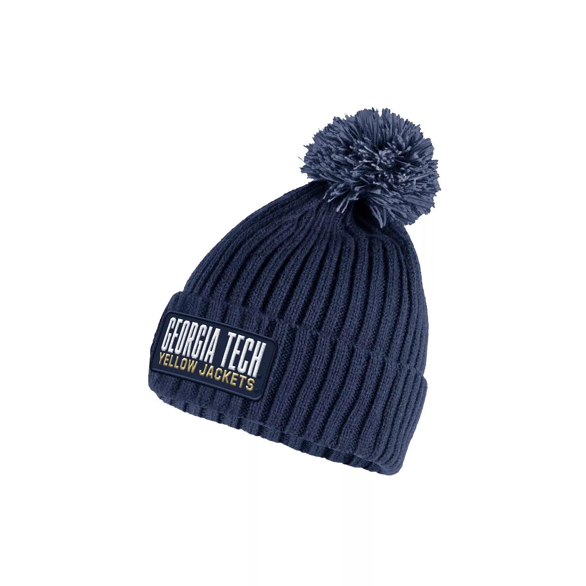 Mens adidas Navy Georgia Tech Yellow Jackets Modern Ribbed Cuffed Knit Hat with Pom Product Image
