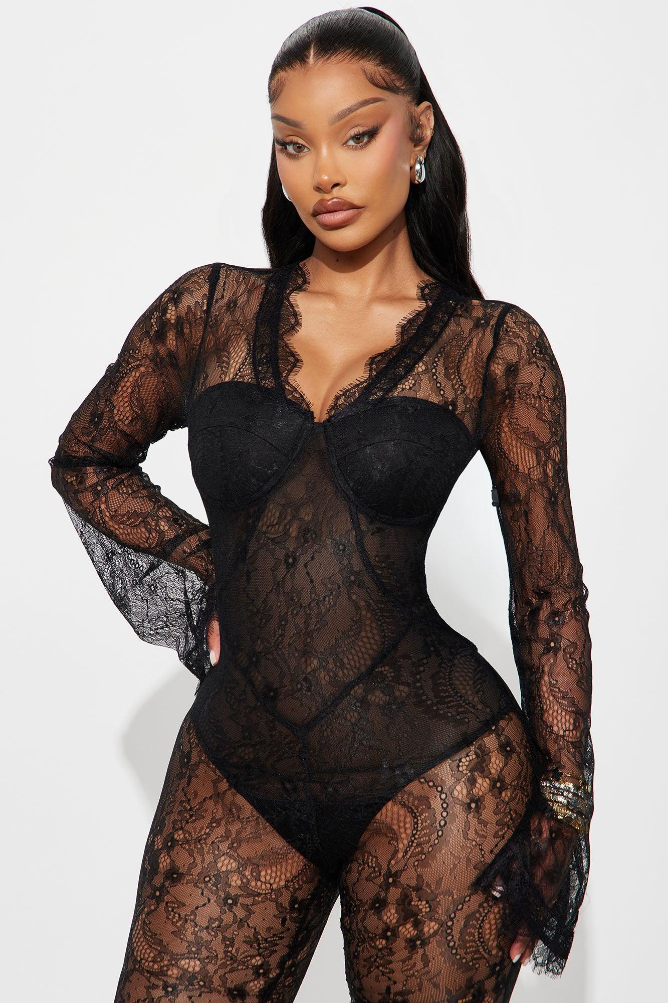 Dark Romance Lace Flare Leg Jumpsuit - Black Female Product Image