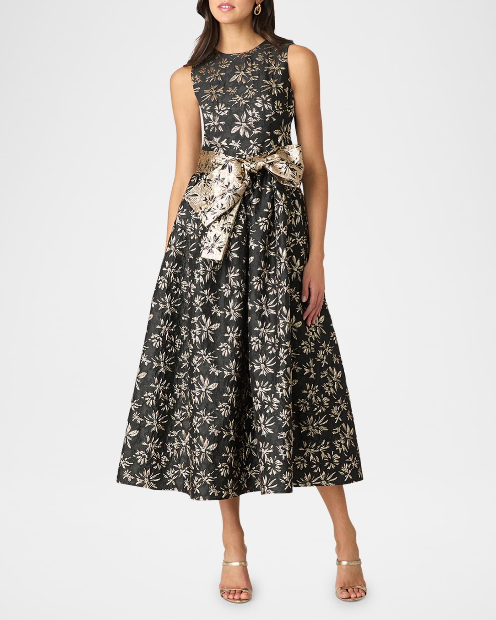 Serra Metallic Floral Jacquard Midi Dress Product Image