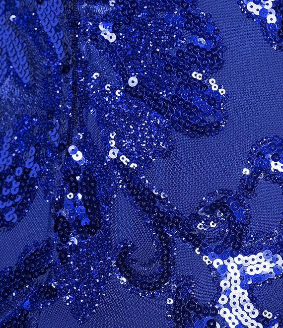 Midnight Doll Patterned Sequin Scoop Neck Spaghetti Strap Side Slit Dress Product Image