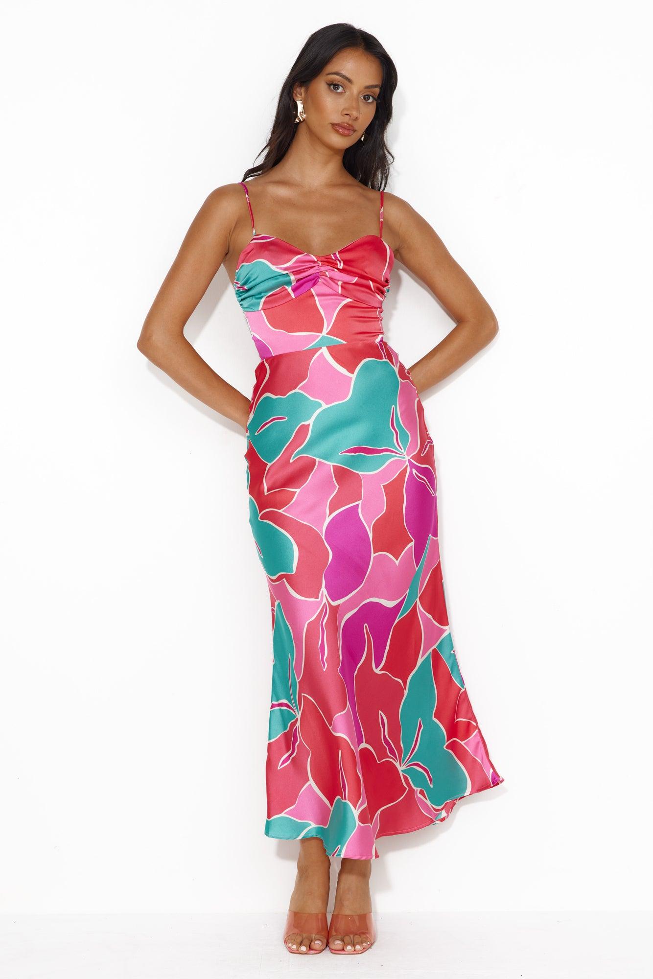 Patch Up Satin Maxi Dress Pink Product Image