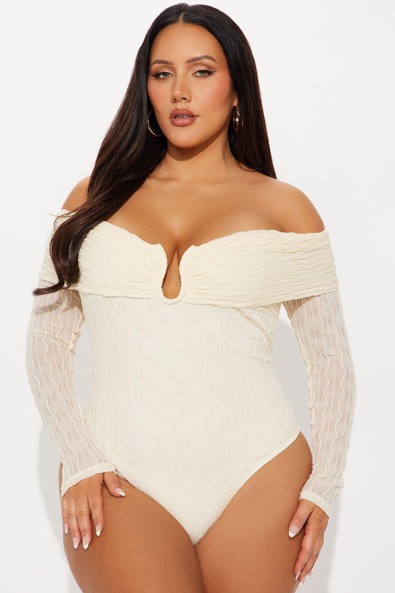 Olive Off Shoulder Bodysuit - Ivory Female Product Image