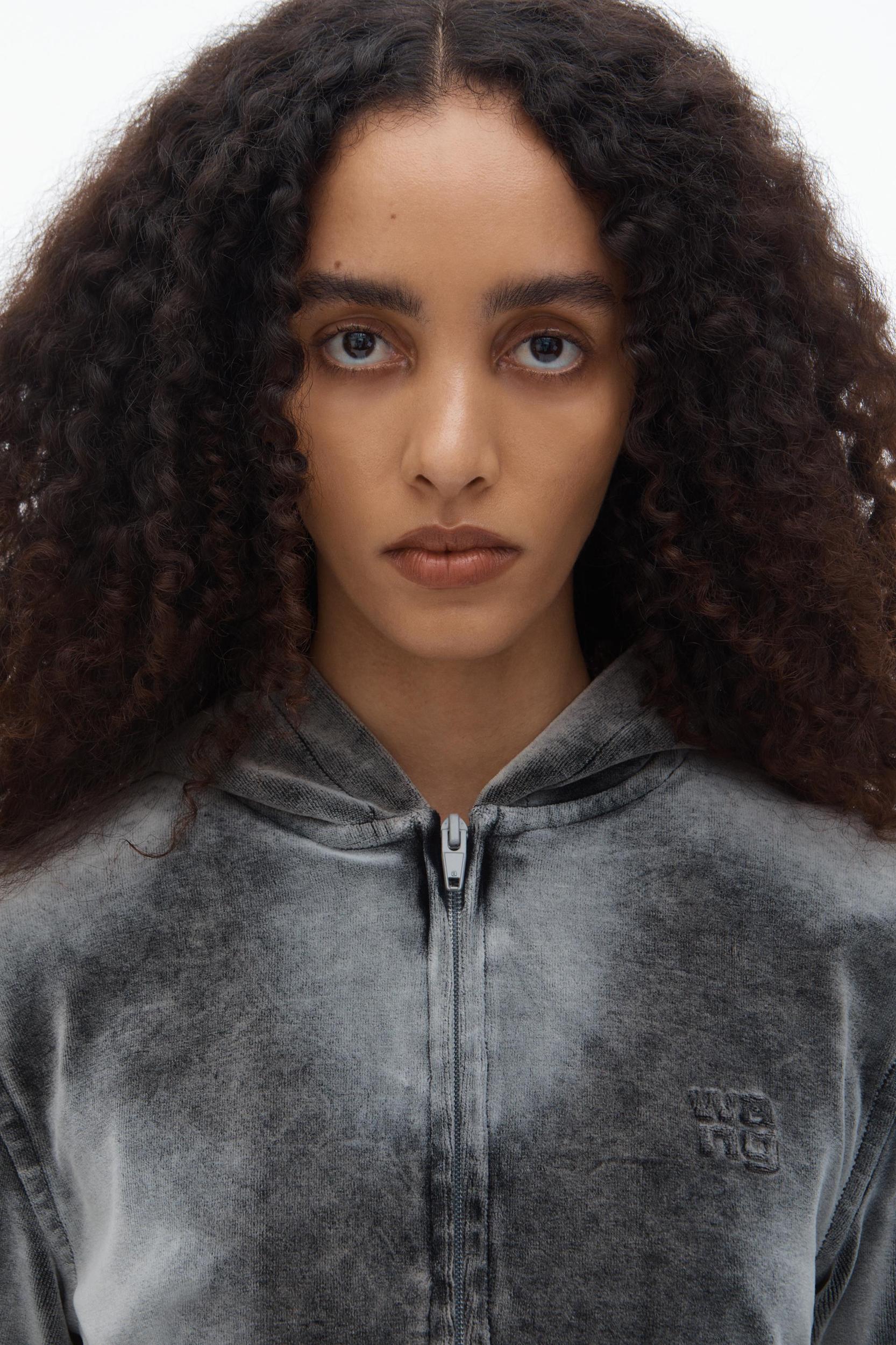 Shrunken Zip-up Hoodie In Crushed Velour Product Image