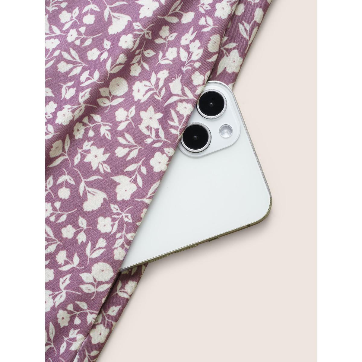 Plus Size Ditsy Floral Drawstring Ruffle Cap Sleeve Dress Mauve Women Casual Drawstring V-neck Cap Sleeve Curvy BloomChic 14-16/1X Product Image