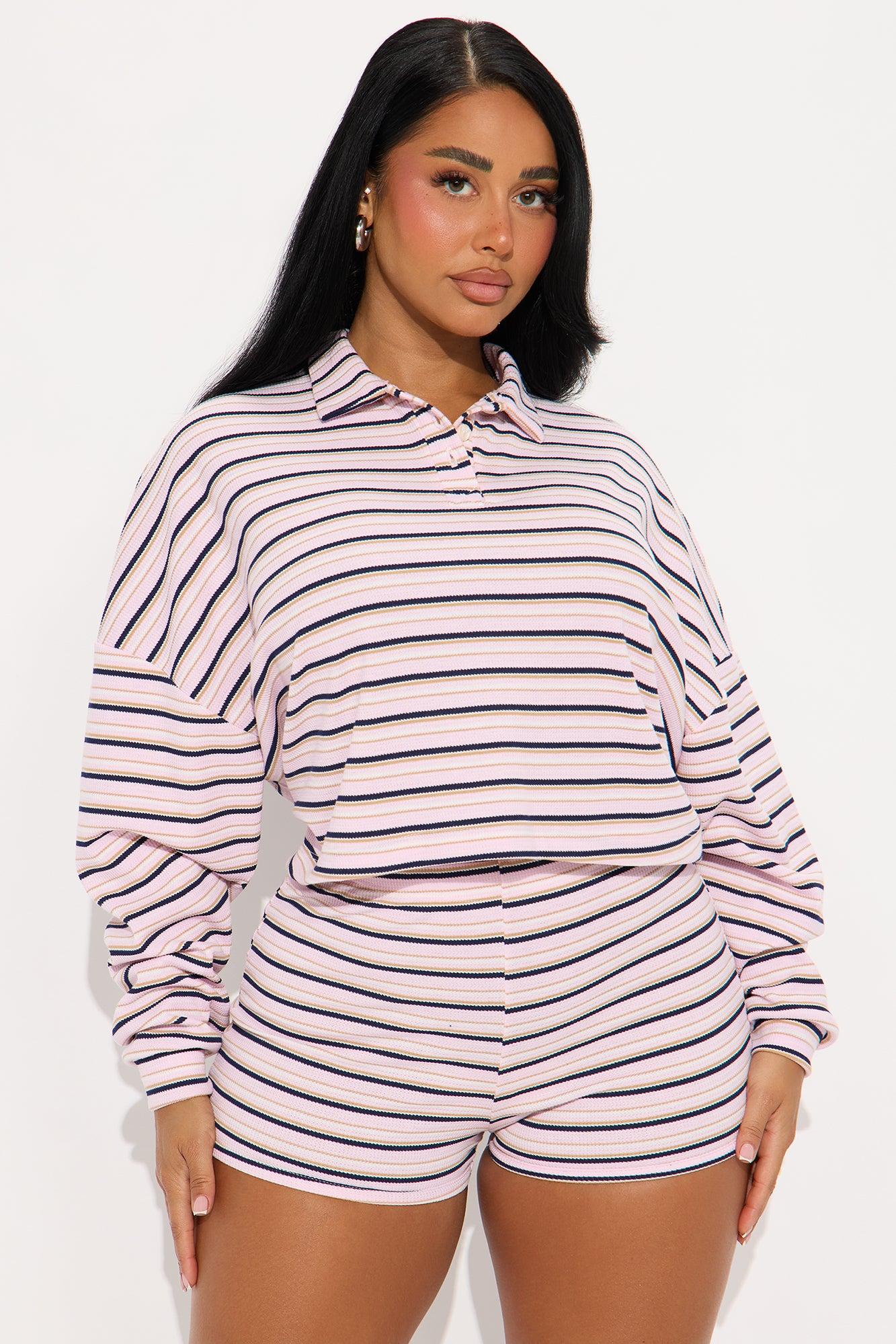 Quiet Lines Stripe Short Set - Pink/combo Female Product Image
