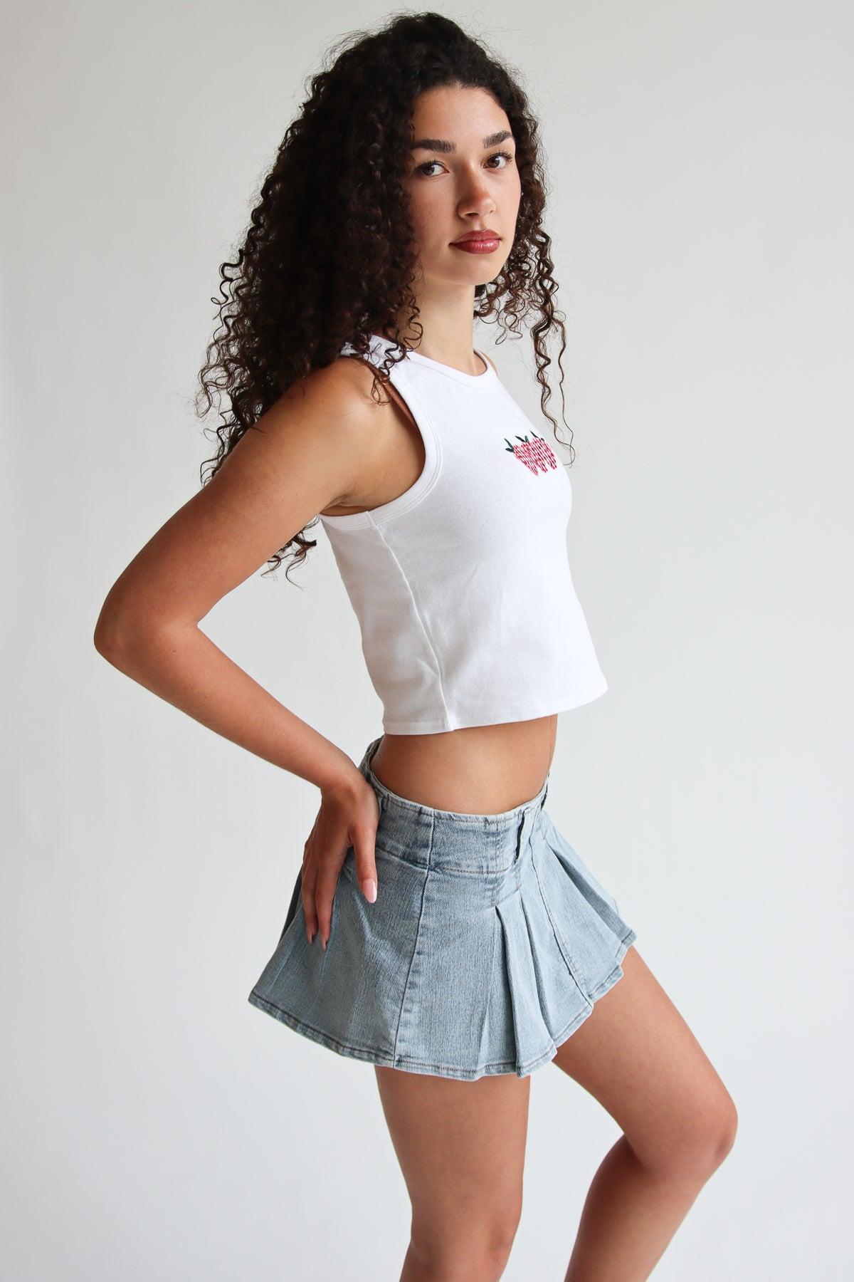 Low Rise Denim Pleated Mini Skort Product Image