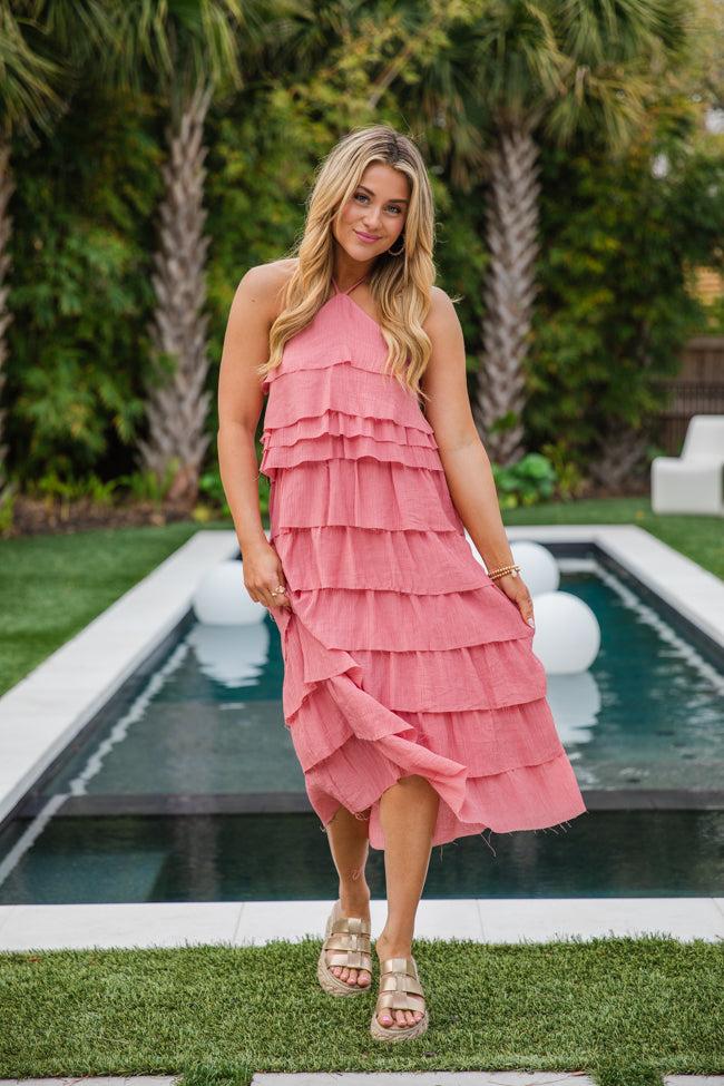 It's In The Details Rose Layered Halter Midi Dress FINAL SALE Product Image