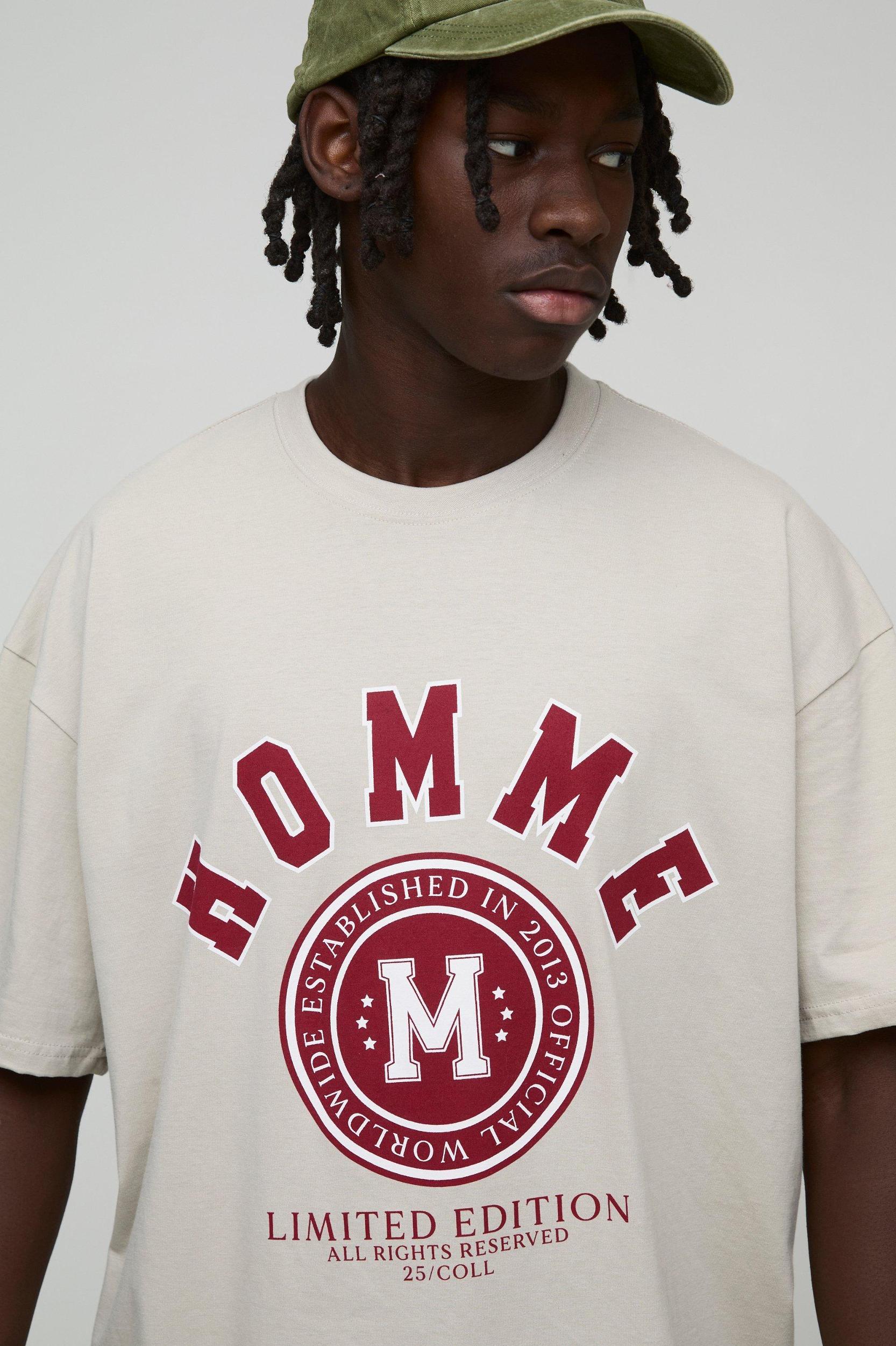 Oversized Homme Established Varsity Graphic T Shirt | boohooMAN USA Product Image