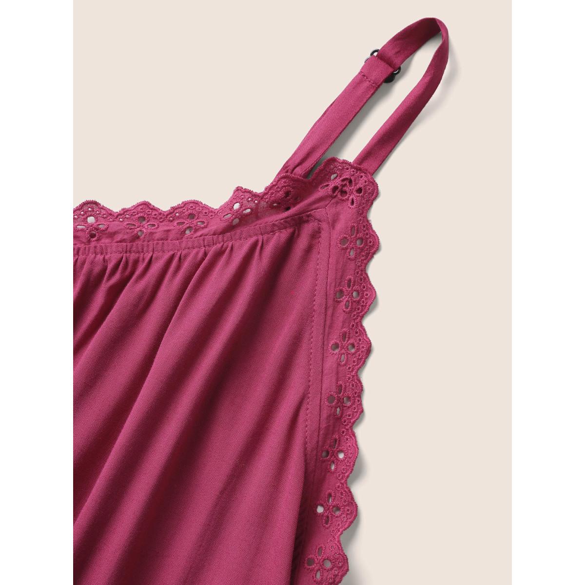 Plus Size Rayon Lace Panel Gathered Cami Top Women RedViolet Elegant Woven ribbon&lace trim V-neck Everyday Tank Tops Camis BloomChic 12/L Product Image