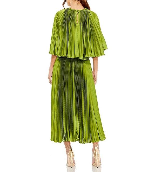 Mac Duggal Pleated Short Sleeve Belted Caplet Maxi Dress Product Image