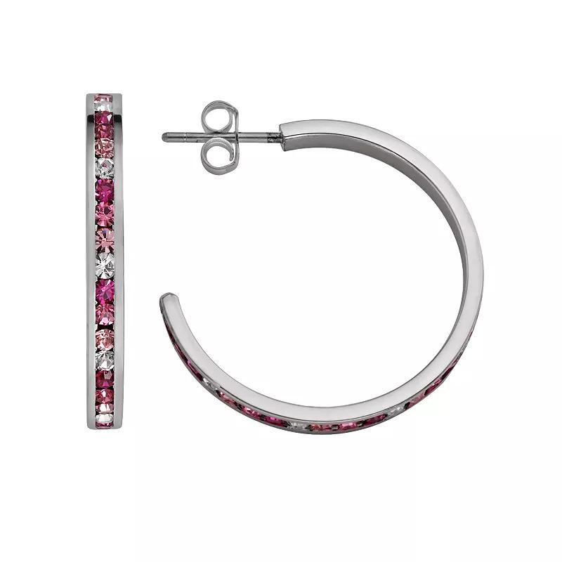 Traditions Jewelry Company Sterling Silver Pink & White Crystal Hoop Earrings, Women's Product Image