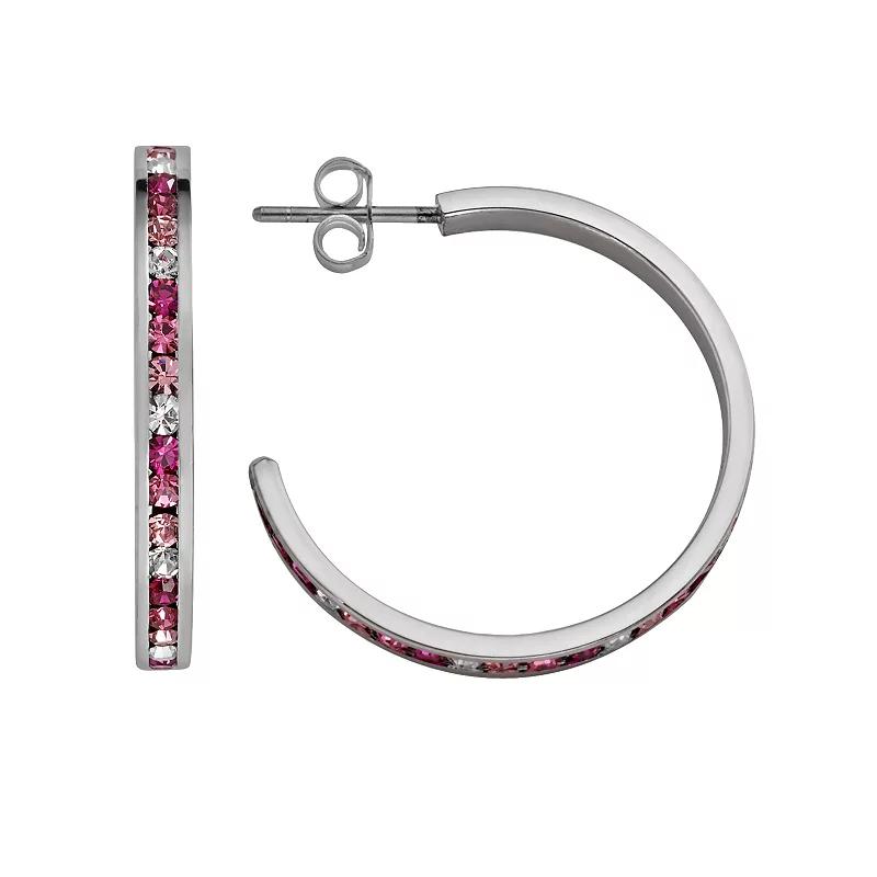 Traditions Jewelry Company Sterling Silver Pink & White Crystal Hoop Earrings, Women's Product Image