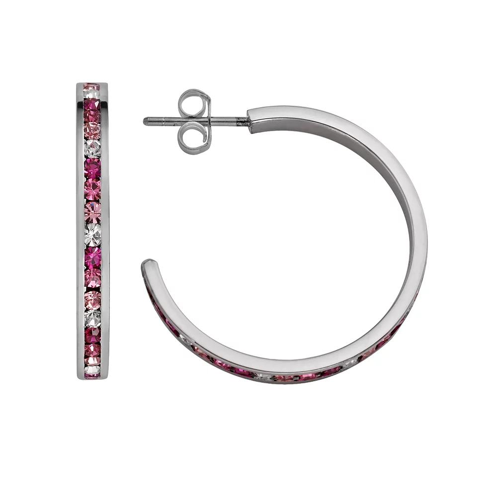 Traditions Jewelry Company Sterling Silver Pink & White Crystal Hoop Earrings, Women's Product Image