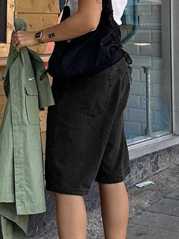 High Waist Straight Leg Denim Shorts Product Image