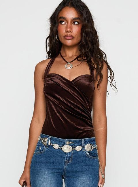 Ruelle Halter Bodysuit Brown Product Image