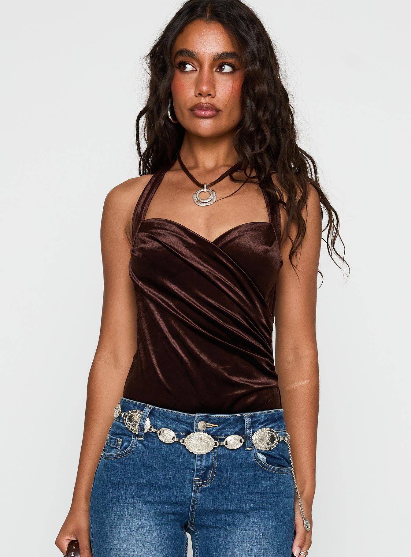 Ruelle Halter Bodysuit Brown Product Image
