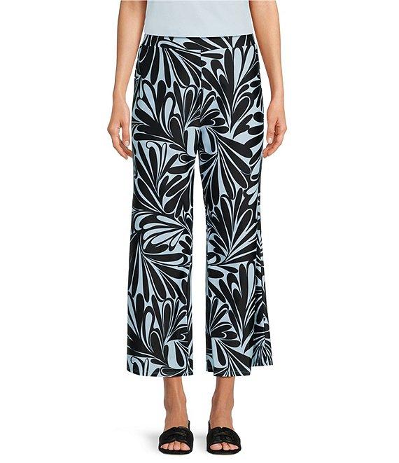 Jude Connally Trixie Decorative Fan Print Stretch Knit Wide Leg Cropped Coordinating Pull-On Pants Product Image