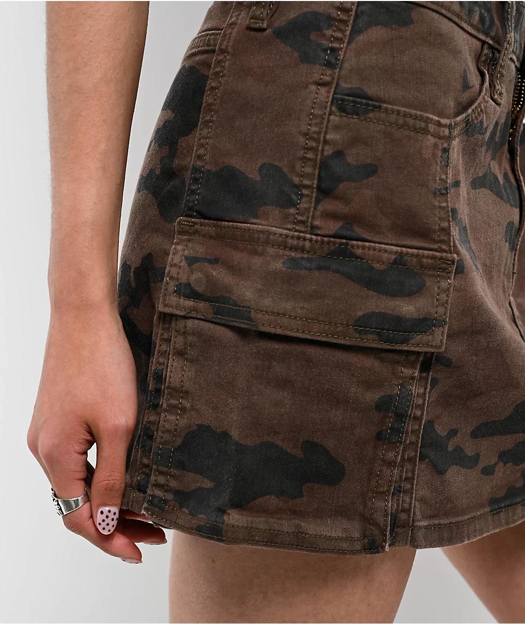 Miss Me Harlee Brown Camo Low Rise Cargo Mini Skirt Product Image