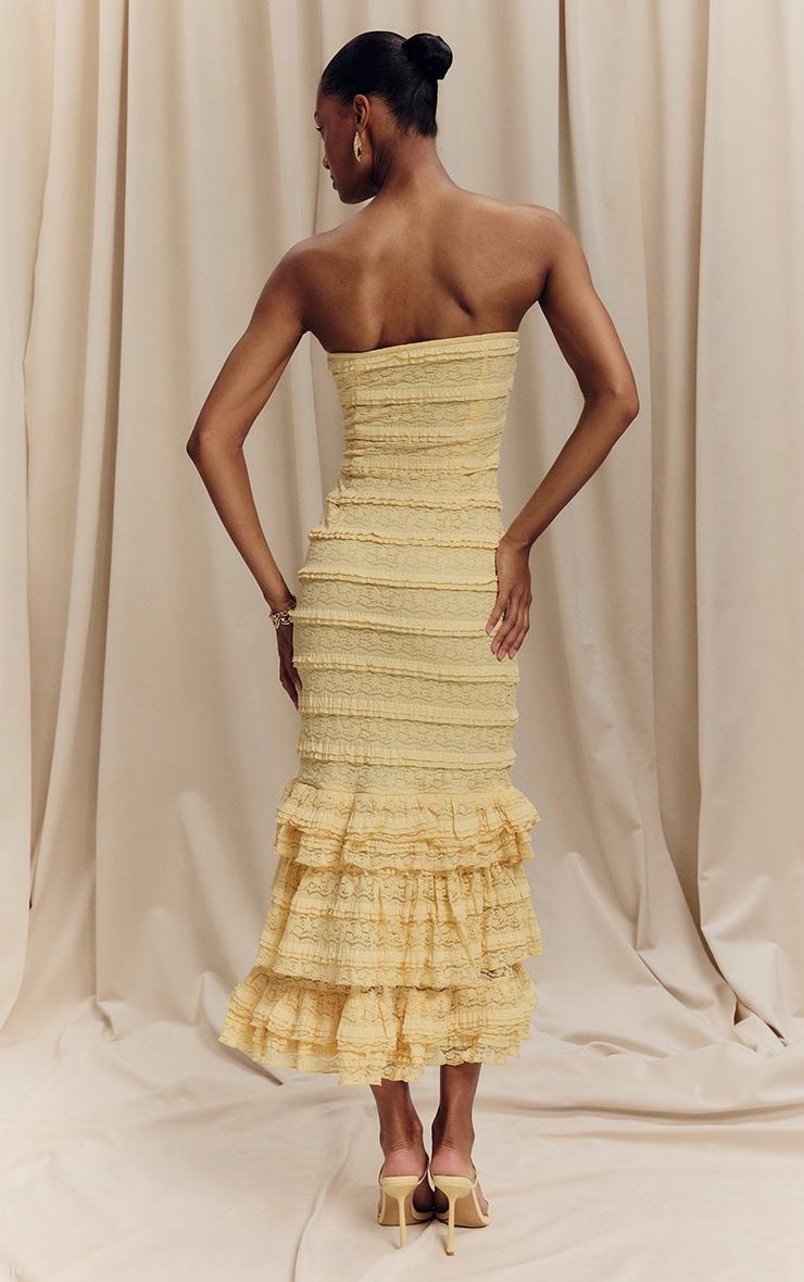 Lemon Textured Lace Frill Tiered Midaxi Dress Product Image