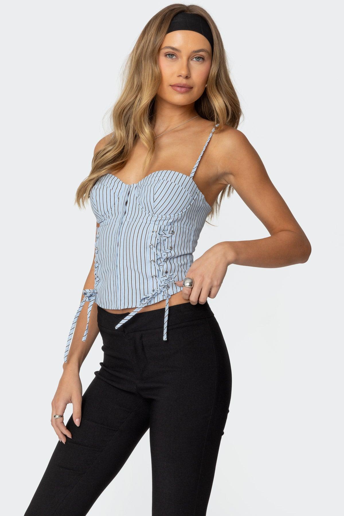 Lois Lace Up Pinstripe Corset Product Image