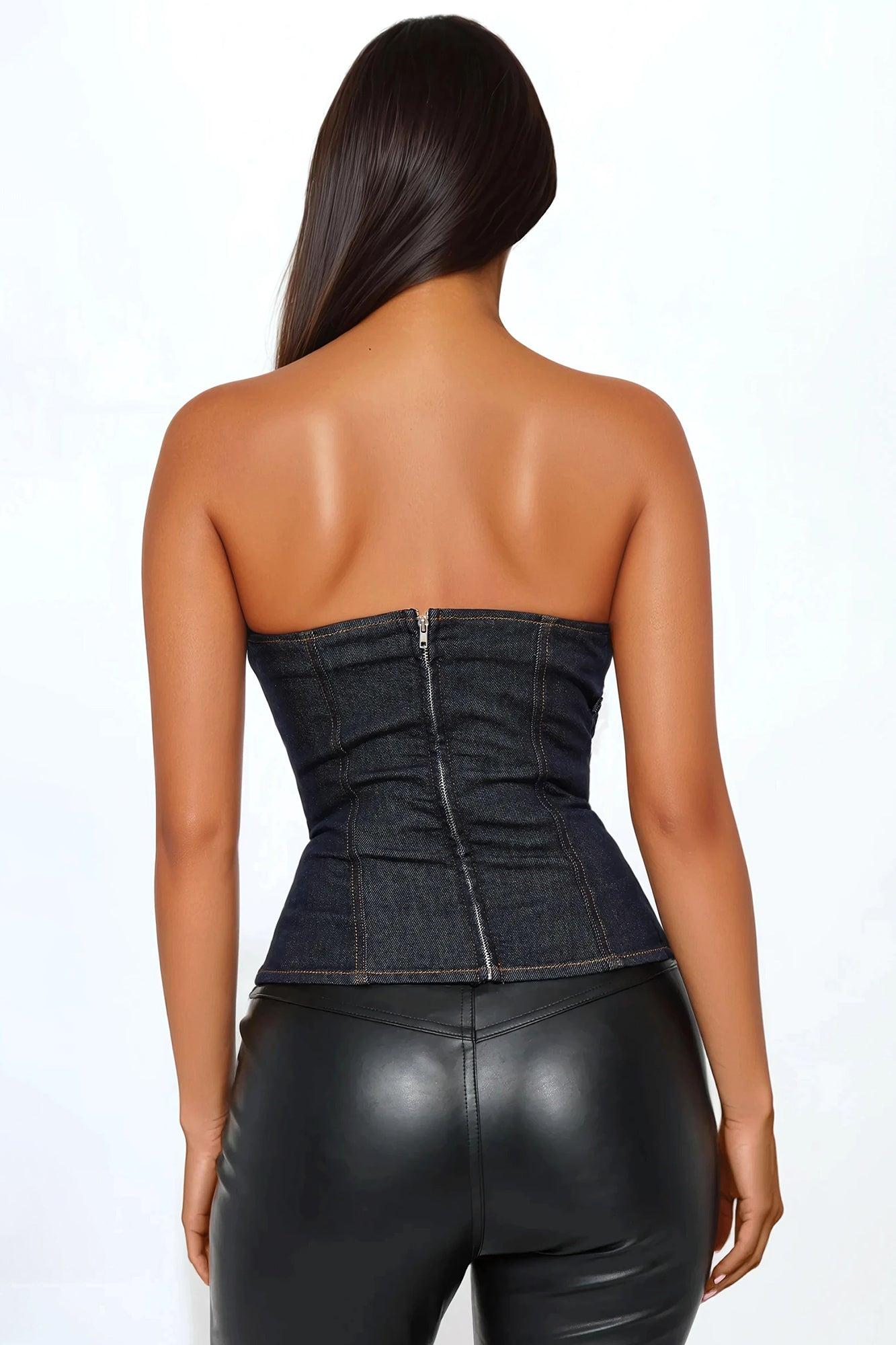 Think Of Me Denim Corset Top - Dark Wash Product Image