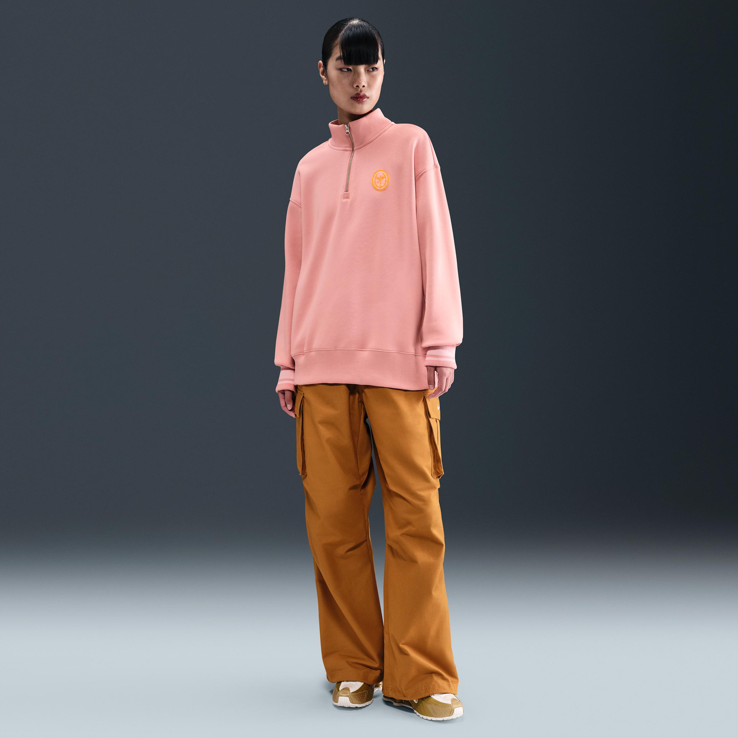 Womens Nike Sportswear Phoenix Fleece Oversized 1/4-Zip Long Sweatshirt | IH7804-618 Product Image