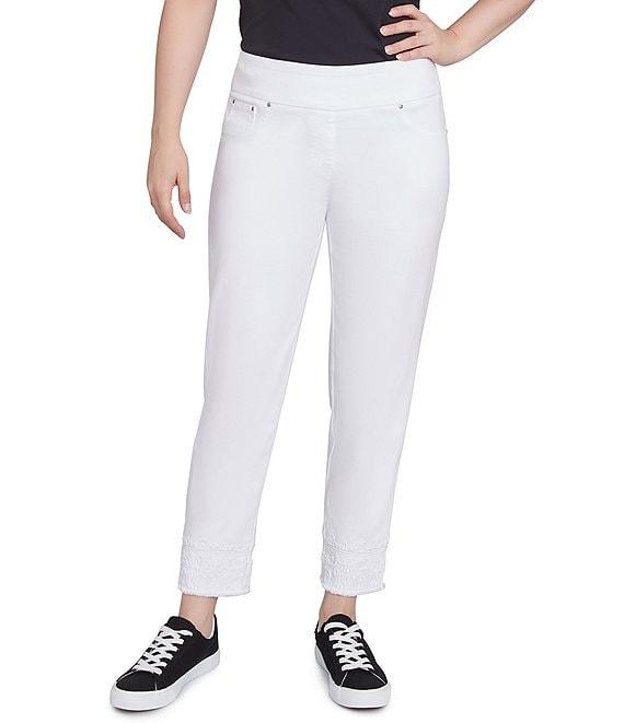 Ruby Rd. Straight Leg Embroidered Frayed Hem Pull-On Ankle Pants Product Image