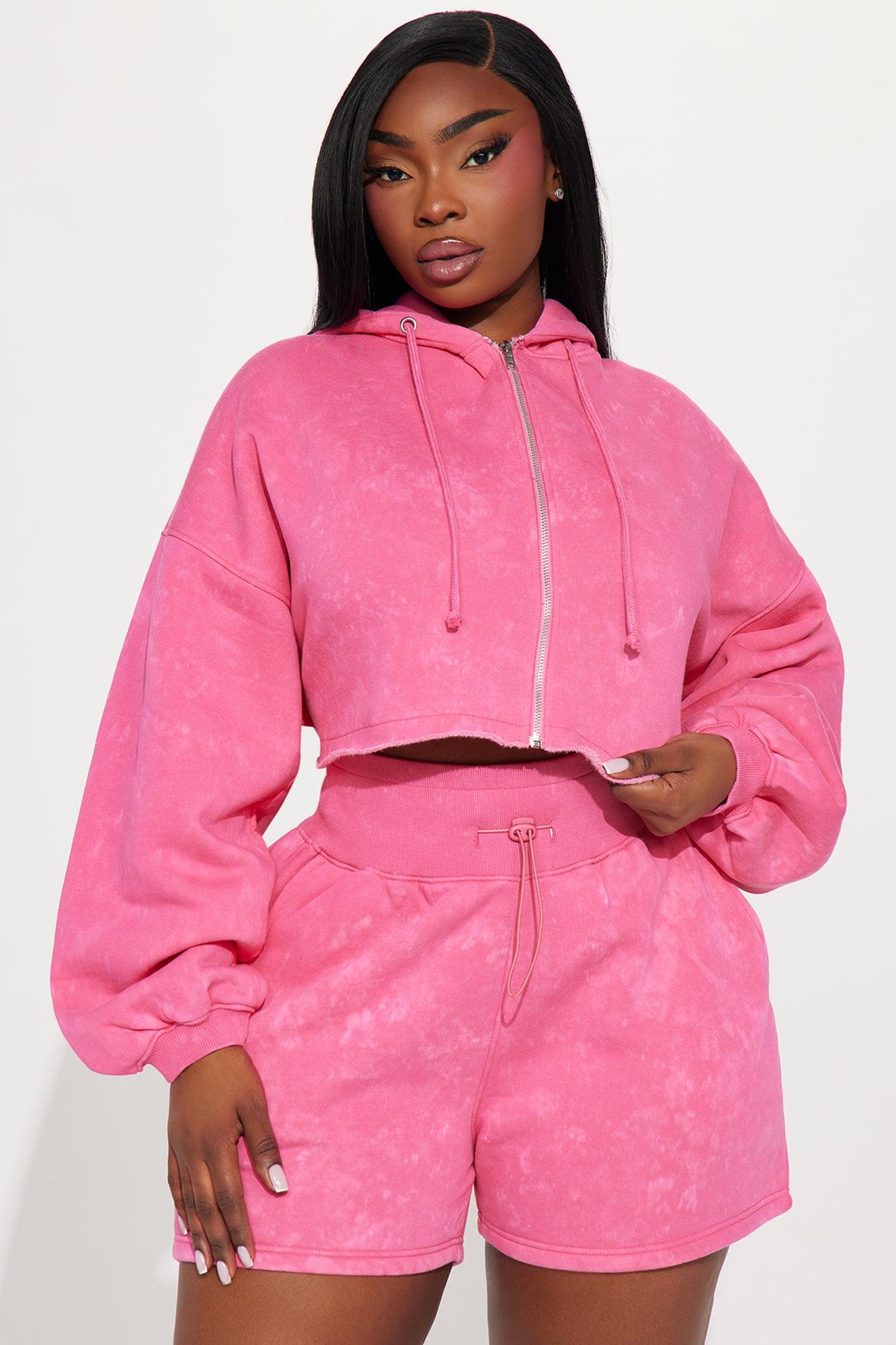 On The Go Fleece Short Set - Pink Product Image