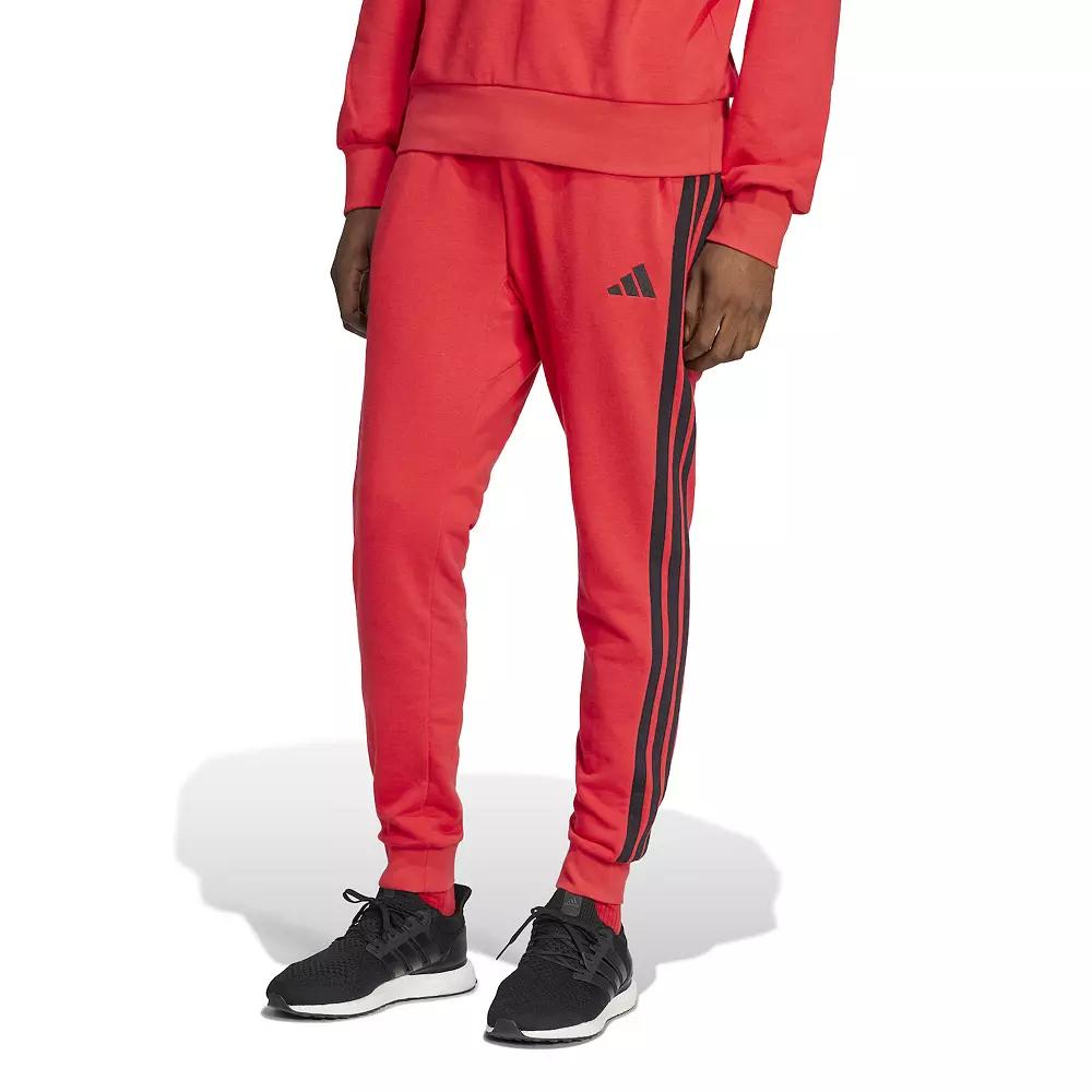 Men's adidas Essentials 3-Stripes French Terry Sportswear Pants, Size: Large, Pure Red Product Image