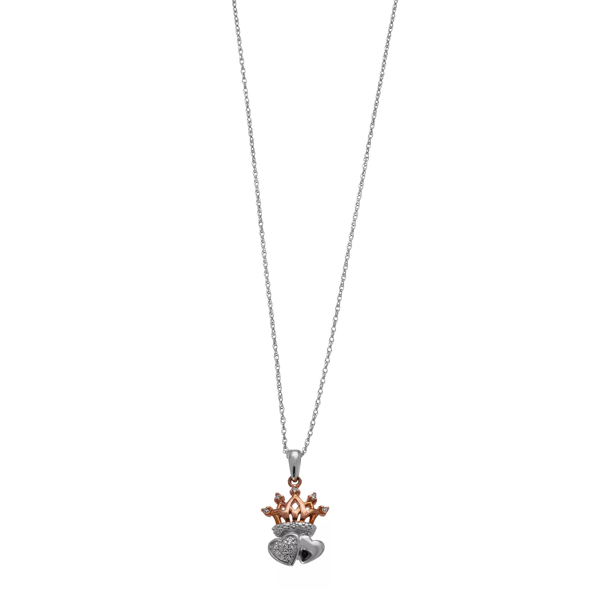 Two-Tone 10k Gold Diamond Accent Crown & Double Heart Pendant Necklace, Women's, Size: 18", 10k 2 Tone Product Image