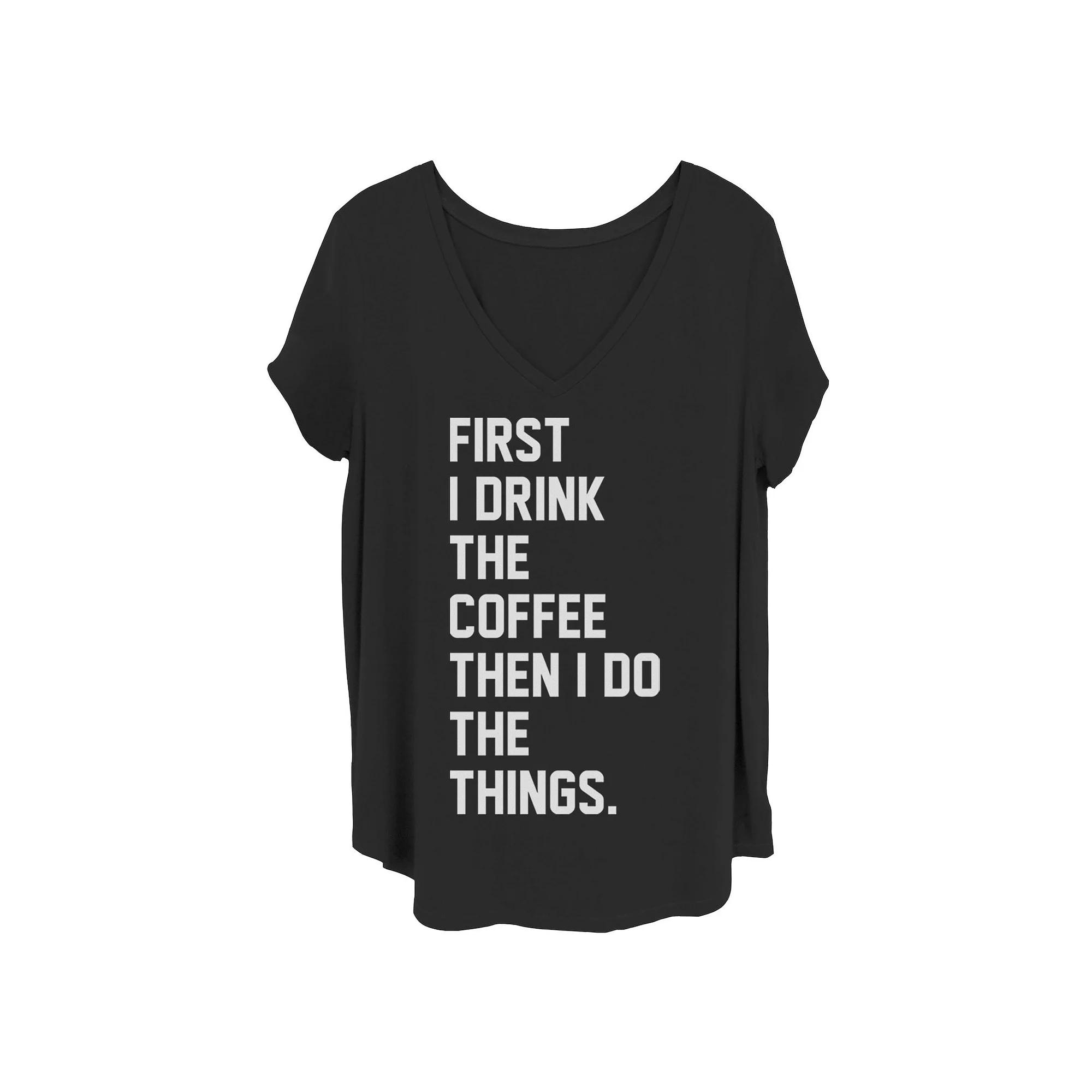 Juniors' Plus Size Coffee Text Tee, Girl's, Size: 4XL, Black Product Image
