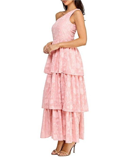 Layered With Love Lace Asymmetrical One Shoulder Neck Sleeveless Ruffle Tiered A-Line Maxi Dress Product Image
