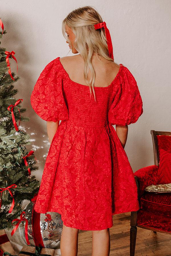 Holiday Happiness Jacquard Mini Dress in Red Product Image