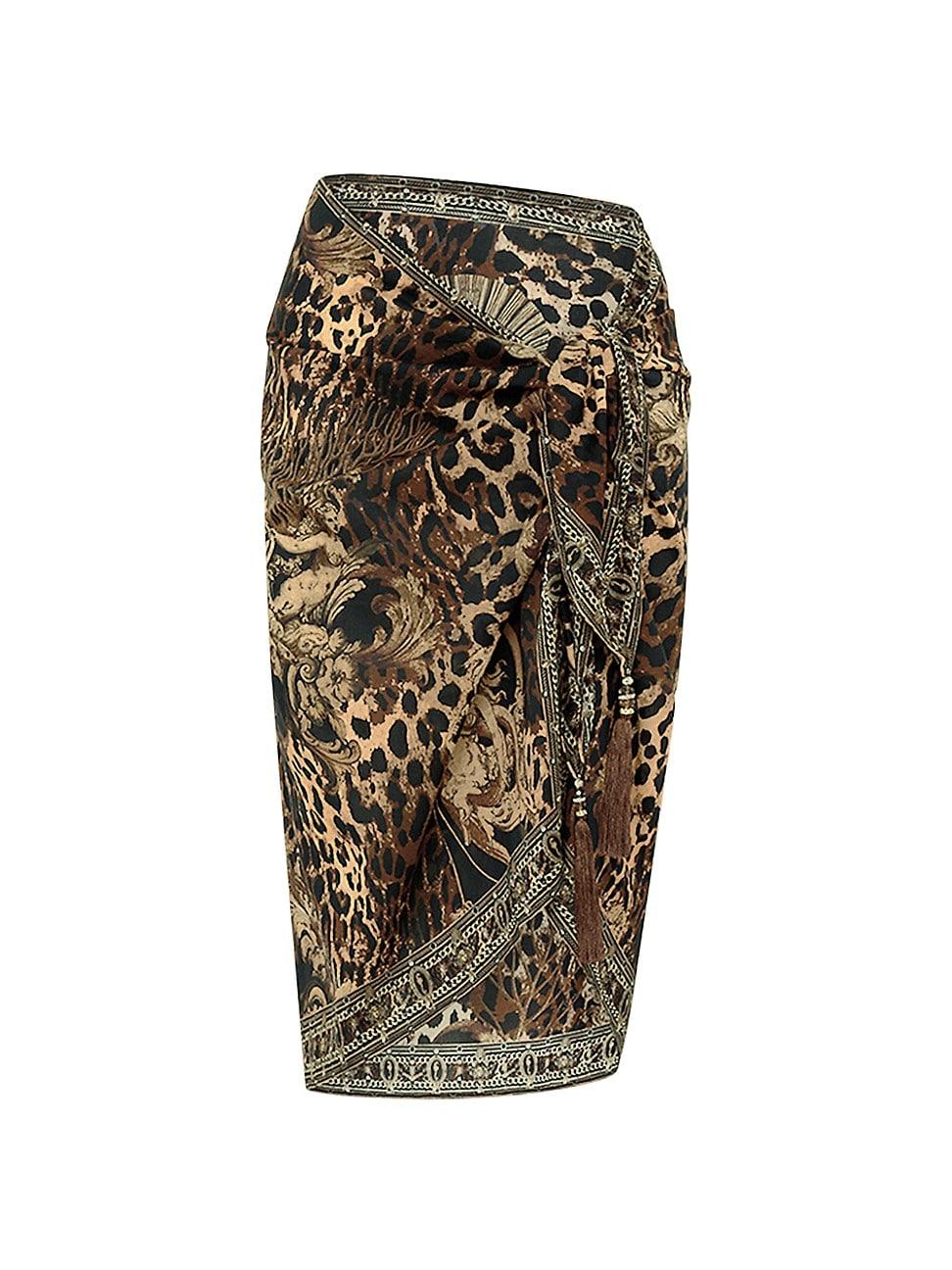 Womens Era Of Empires Leopard Cotton-Silk Tassel Sarong Product Image