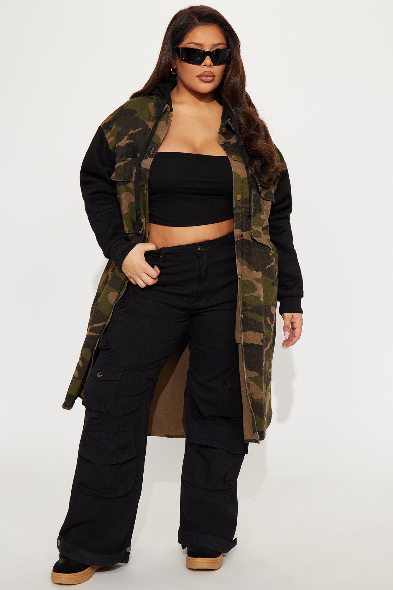 Millie Denim Camo Print Coat - Olive/combo Product Image